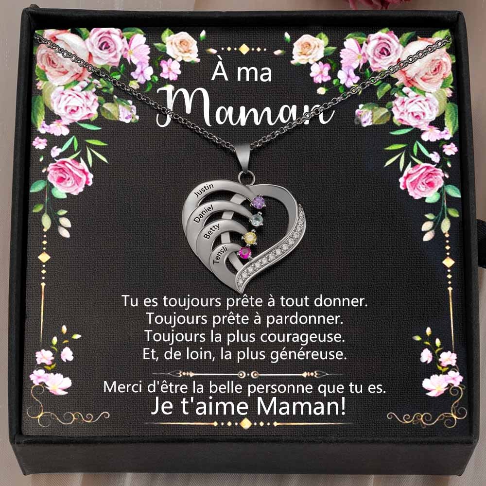 À ma maman Collier personnalisé 1-6 prénom coeur avec pierre de naissance