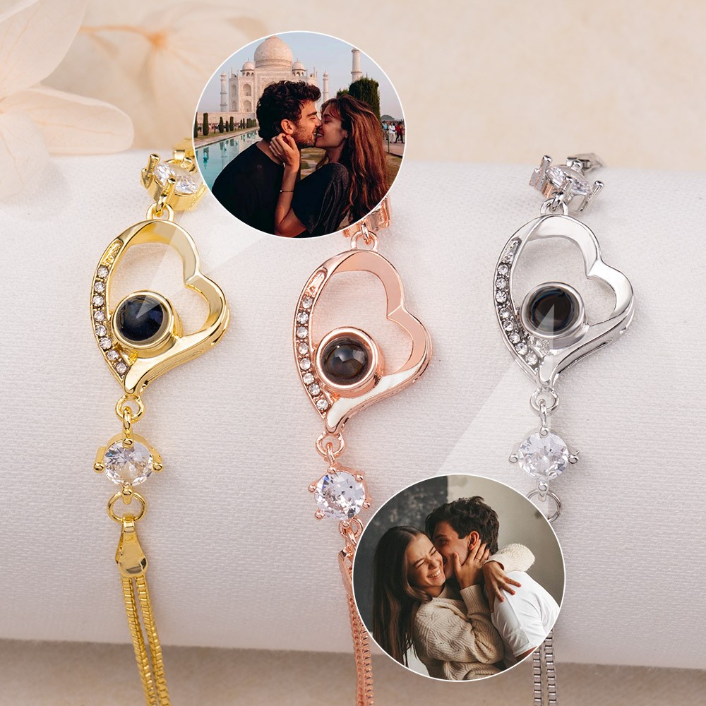 Bracelet personnalisé en forme de cœur avec projection de photos, pour couple, âme sœur, idées cadeaux pour la saint-valentin